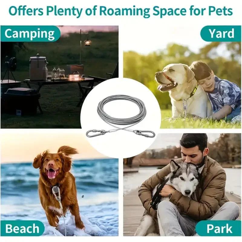 Double Headed Dog Tie Out Cable Leash With Stainless Buckle
