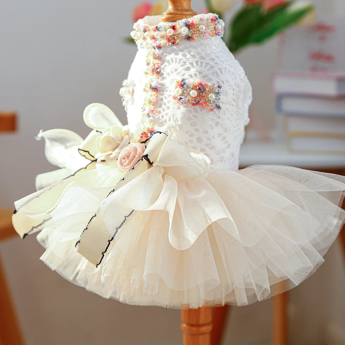 Dog Tutu Dress With 3D Flower Bow Decoration For Small Medium Dogs