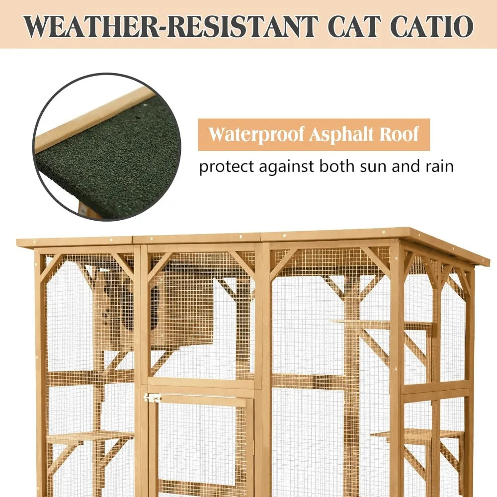 Outdoor Cat House Catio With Large Door Playpen Six Platforms