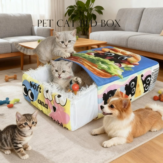 Booteely Hamburger Plush Cat Bed With Cozy Removable Cover