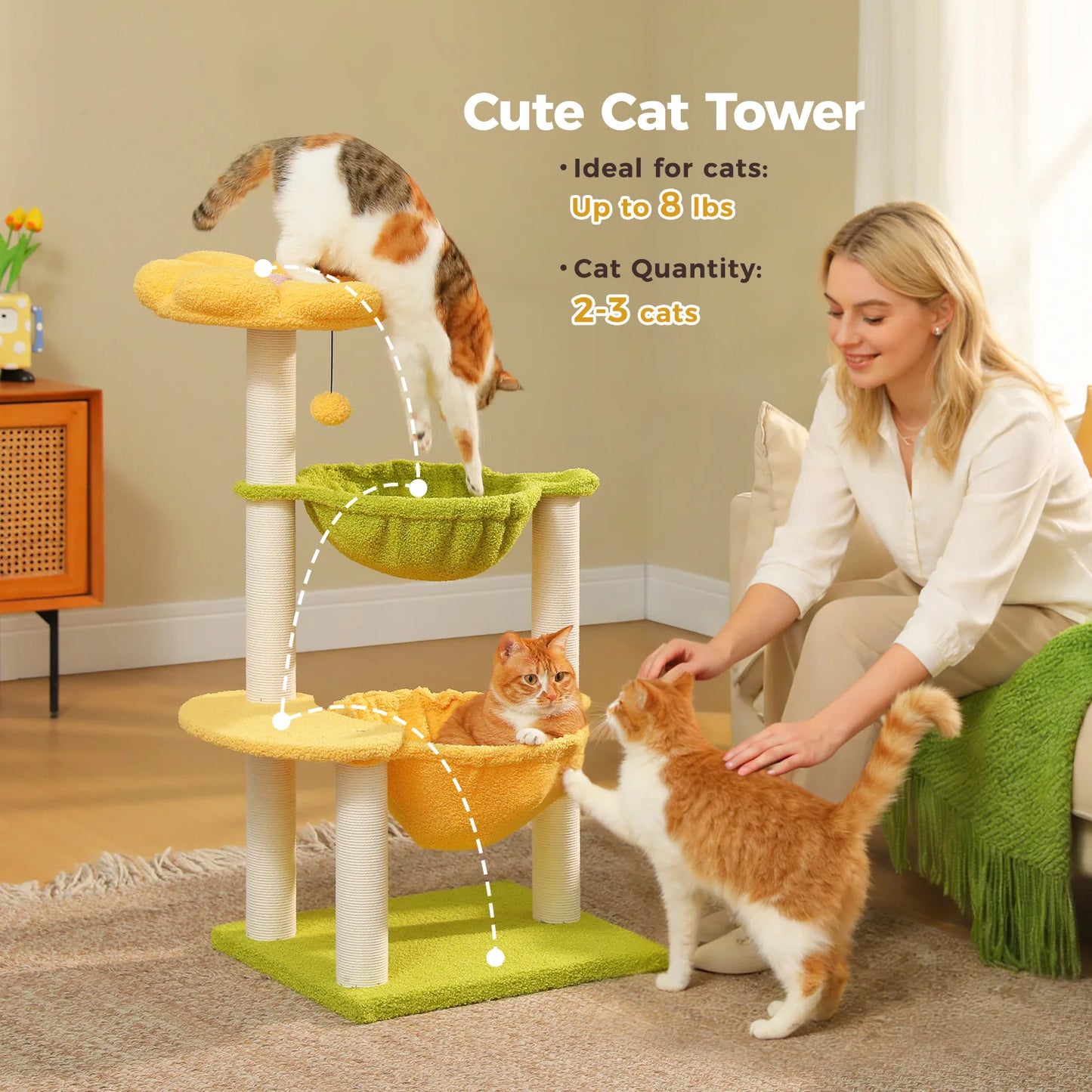 PAWZ Road Flower Cat Tree With Hammocks And Scratching Posts