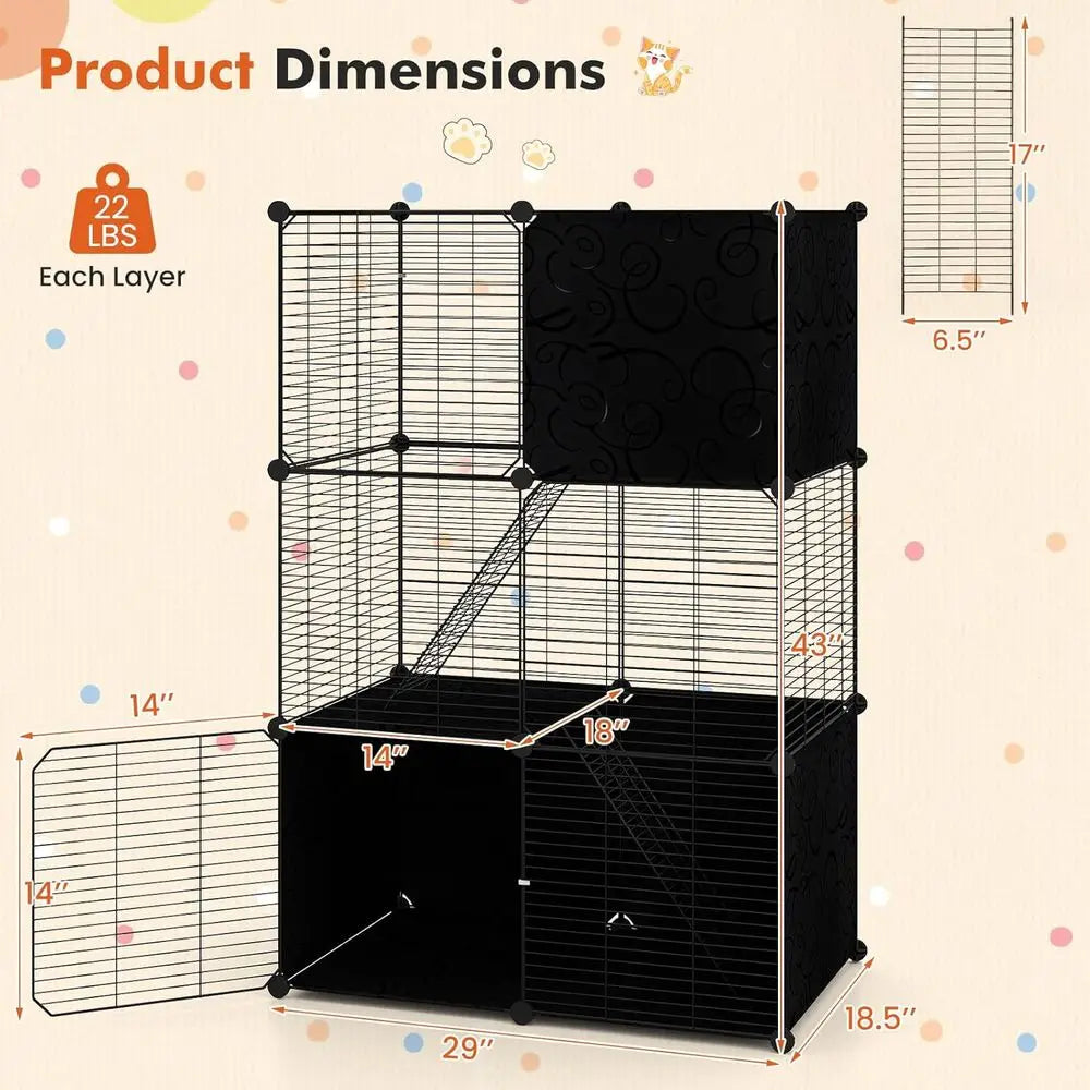 Indoor 3-Tier Cat Enclosure With Ladders For Multi-Cat Use