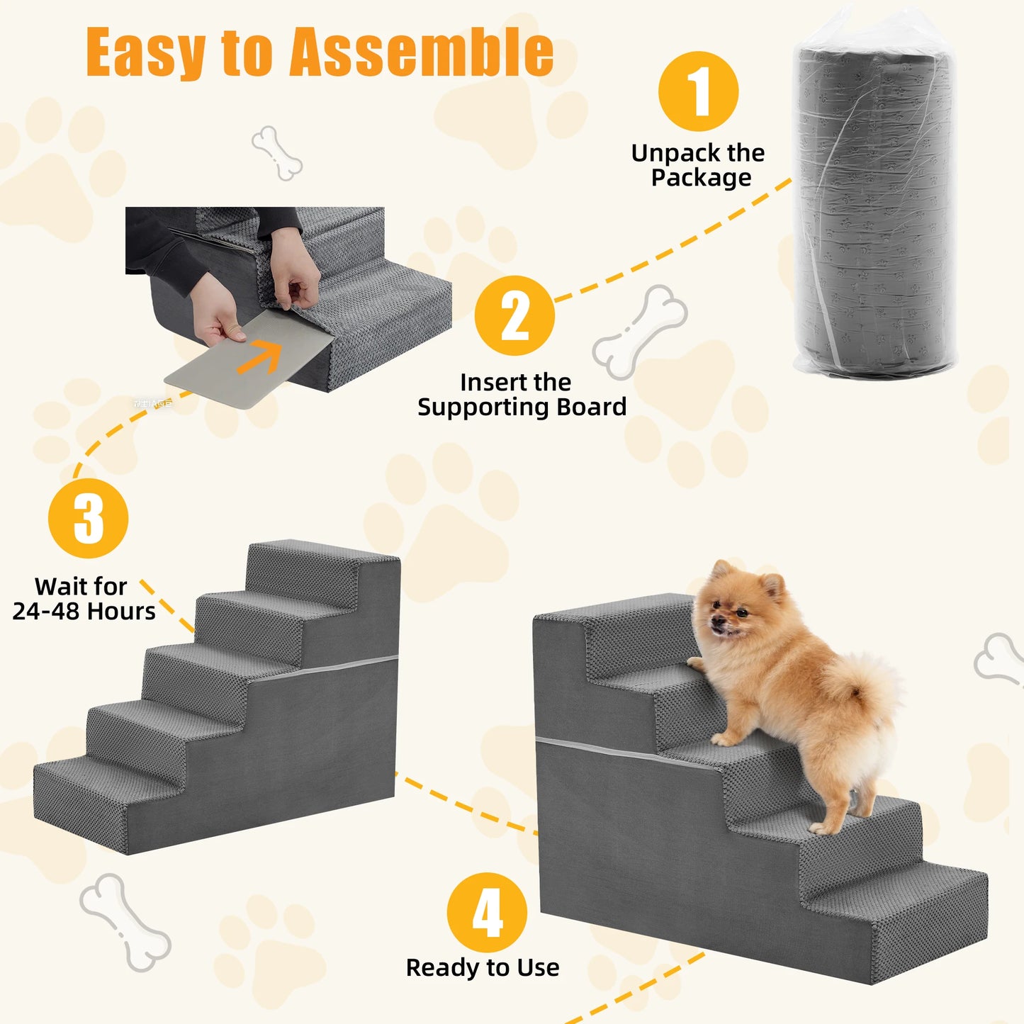 Foam Dog Stairs Ramp 3-5 Step Right Angled Non Slip