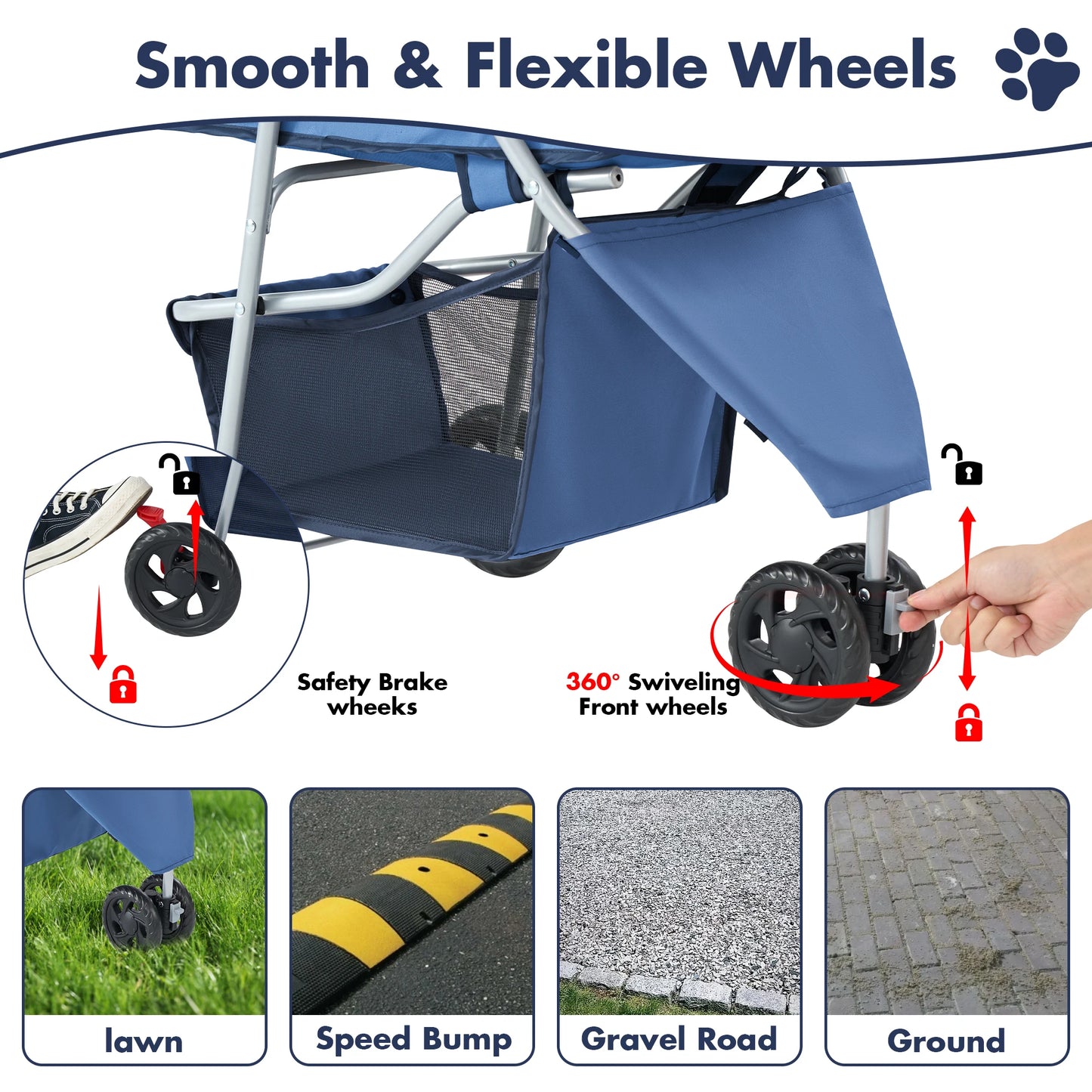 JHK Three-Wheel Foldable Pet Stroller for Small Dogs and Cats