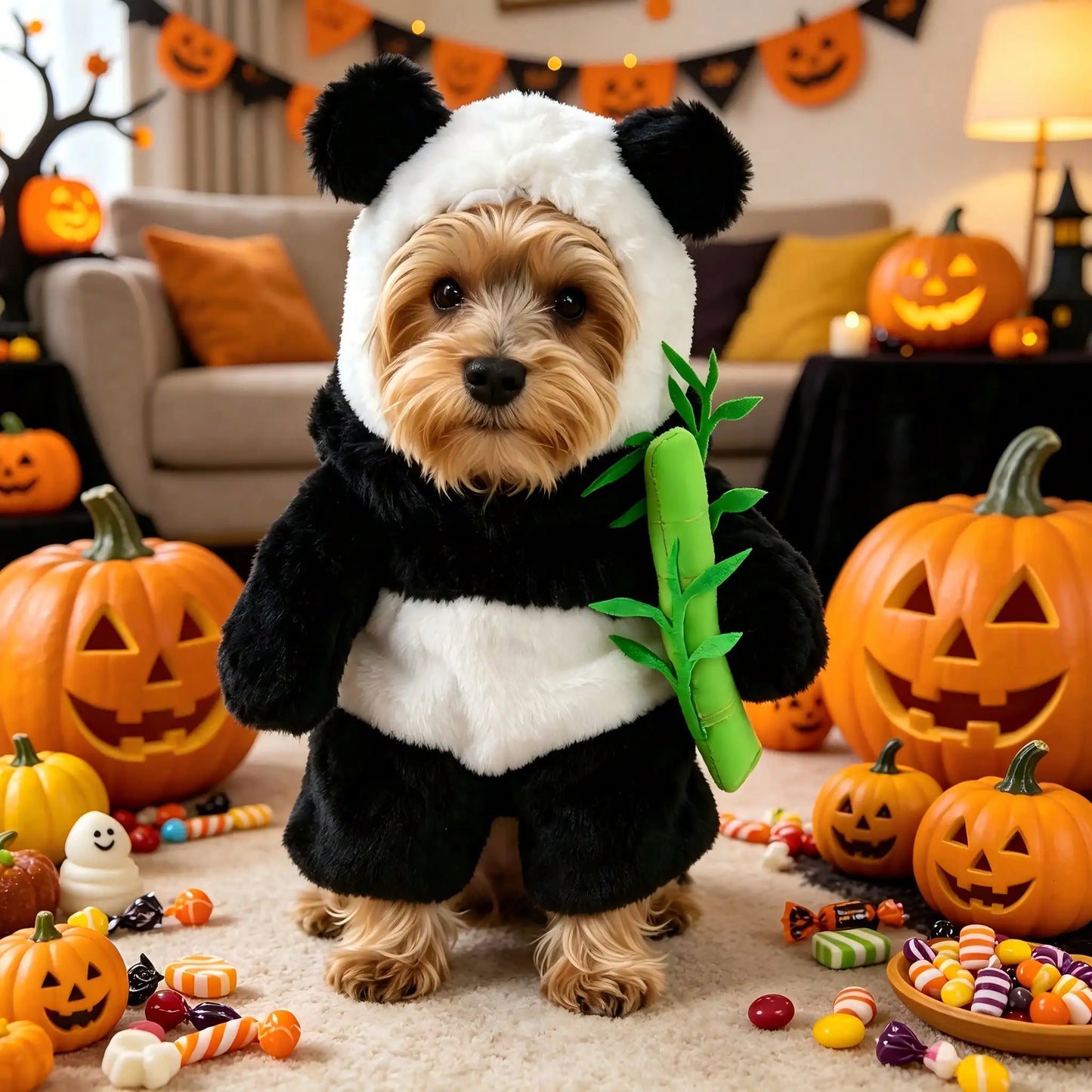 Cute Halloween Panda Dog Costume Set With Head Mask