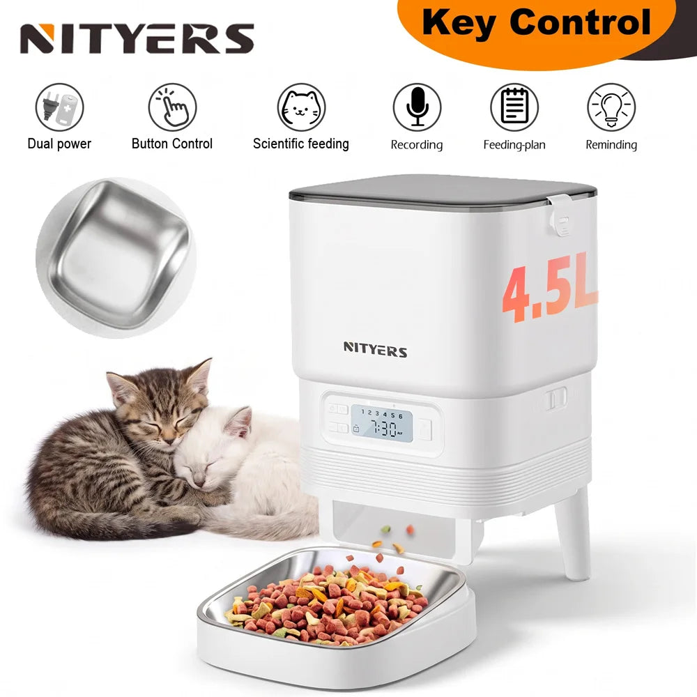 Nityers Automatic Cat Feeder With Stainless Steel Bowl