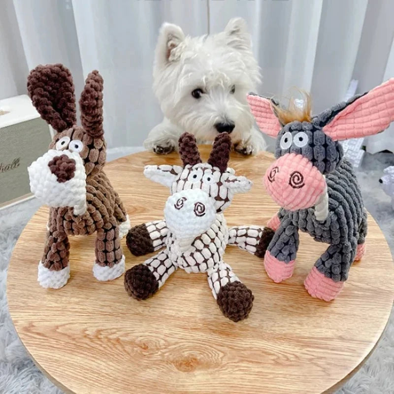 Plush Squeaky Puppy Chew Toy Donkey Design For Small Dogs