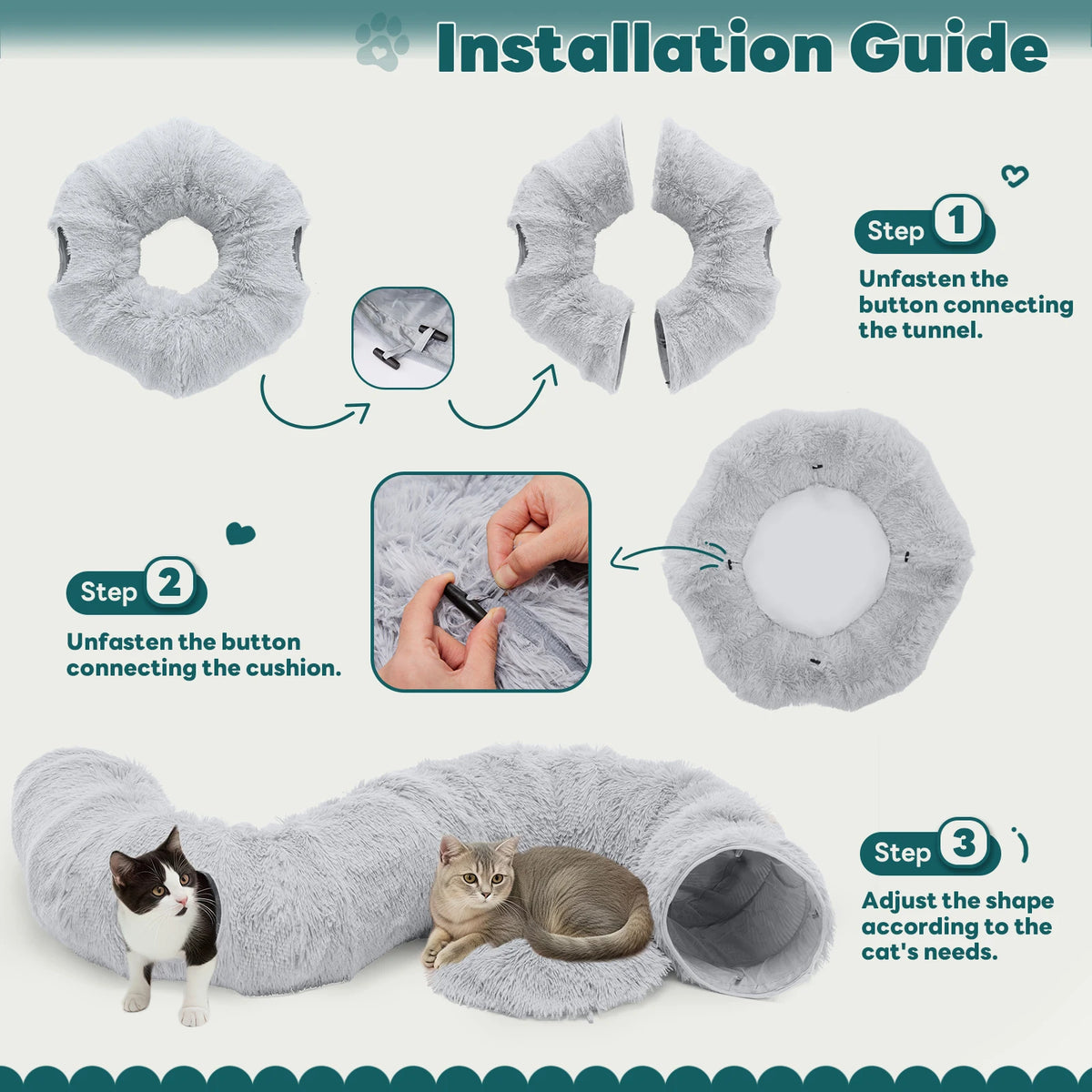 JHK Soft Plush Cat Tunnel Bed Indoor Doughnut Playground
