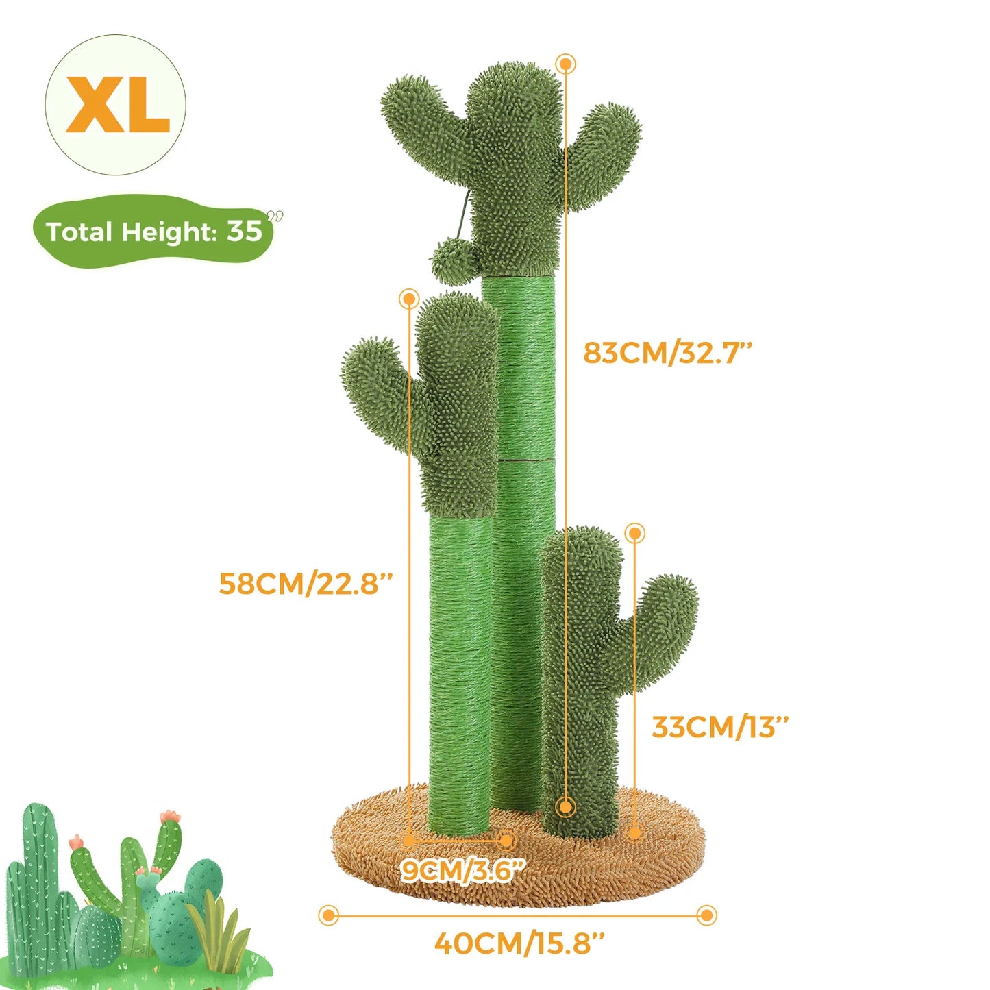 PAWZ Road Cactus Cat Scratching Post With 3 Sisal Poles And Toys