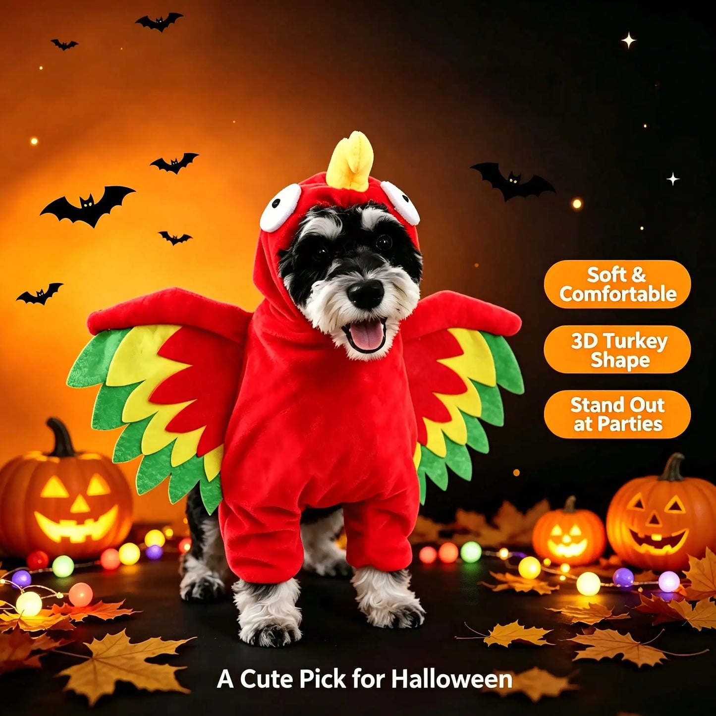 Halloween Pet Turkey Standing Costume With Colorful Wings