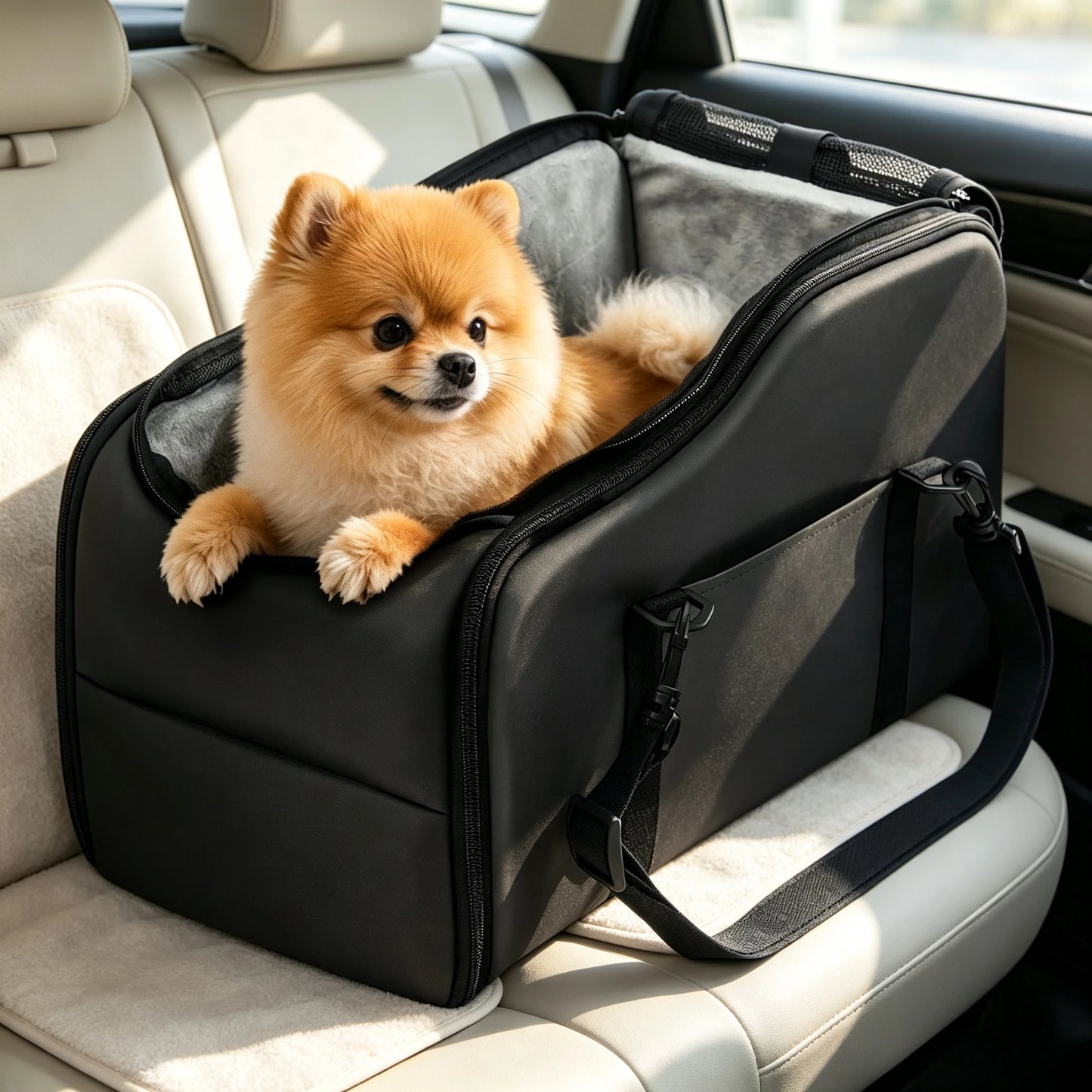 Center Console Pet Car Seat Carrier With Removable Washable Plush Liner