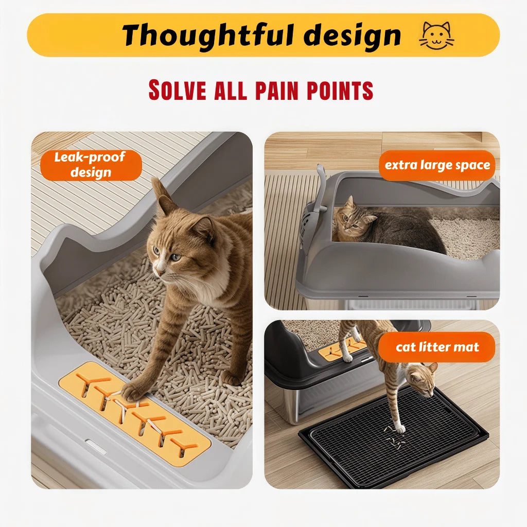 XMSJ Stainless Steel Cat Litter Box With Privacy Sides