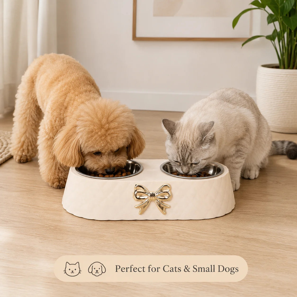 Double Stainless Steel Pet Bowl With Anti Slip Base