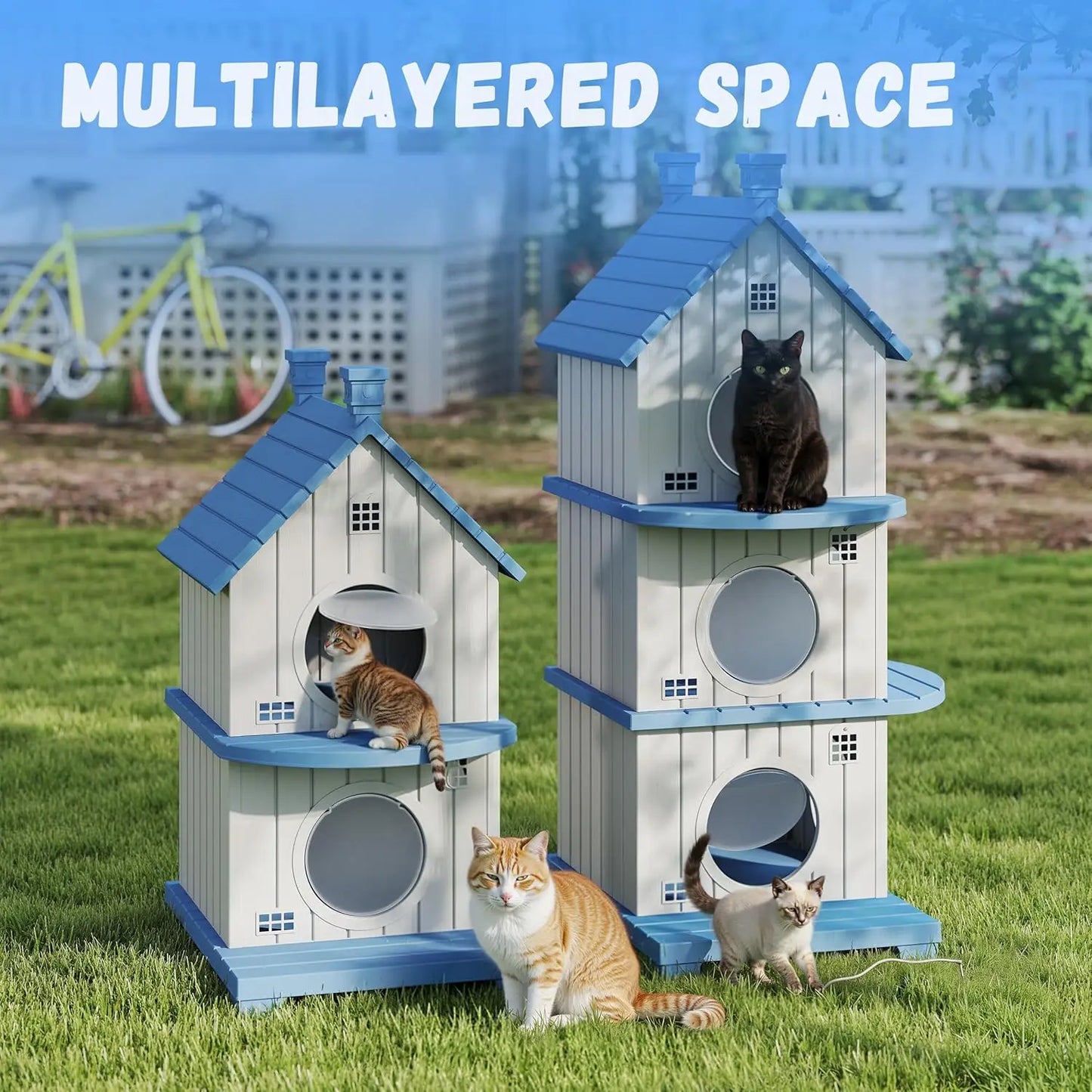Multi-Level Resin Cat House Shelter Waterproof UV Resistant