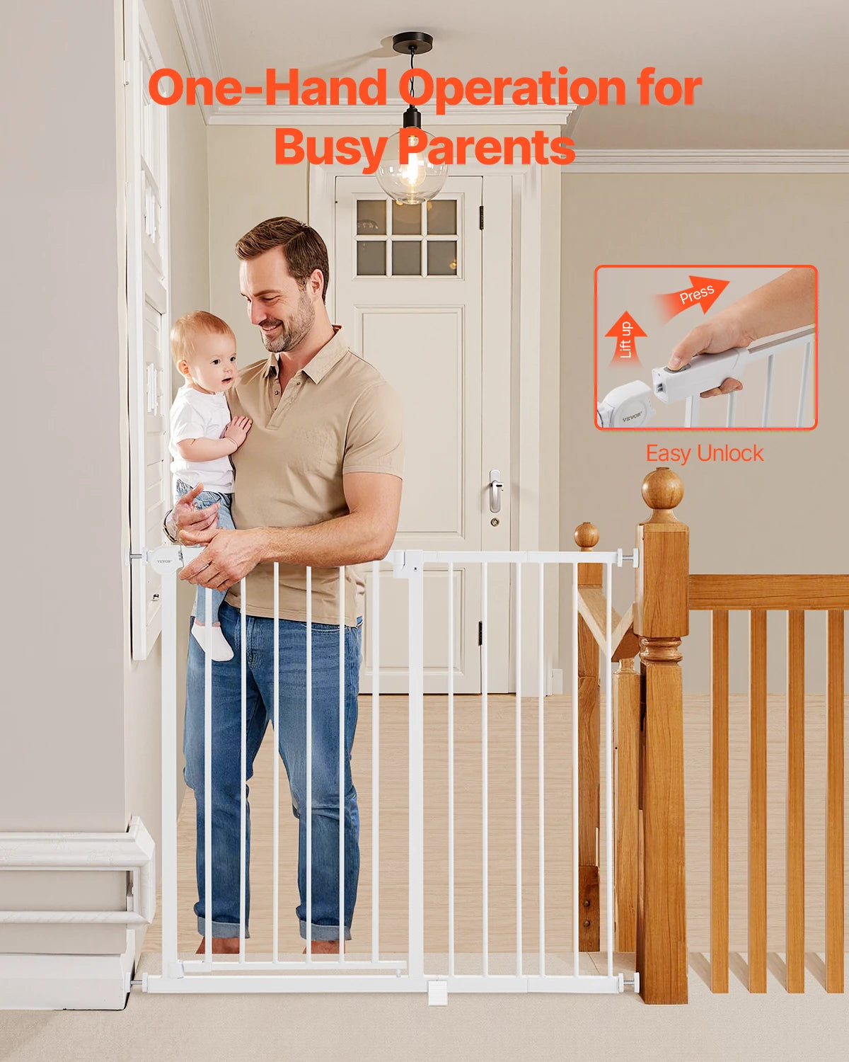 SucceBuy Pressure Mount Baby Gate With Easy Step Walk Thru