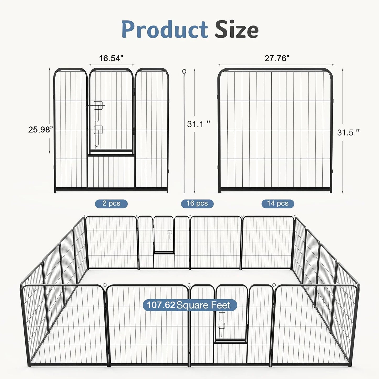 JHK 16-Panel Foldable Dog Playpen For Indoor Outdoor Use