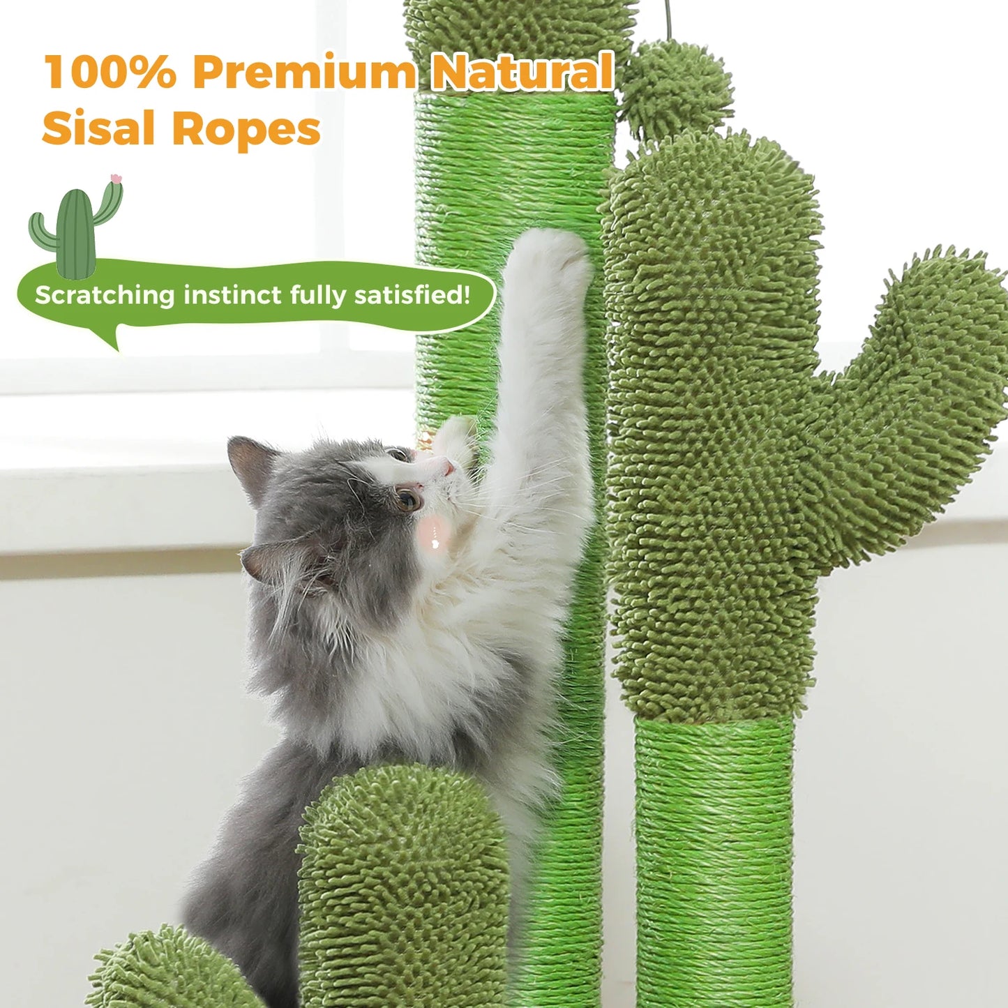 PAWZ Road Cactus Cat Scratching Post With 3 Sisal Poles And Toys