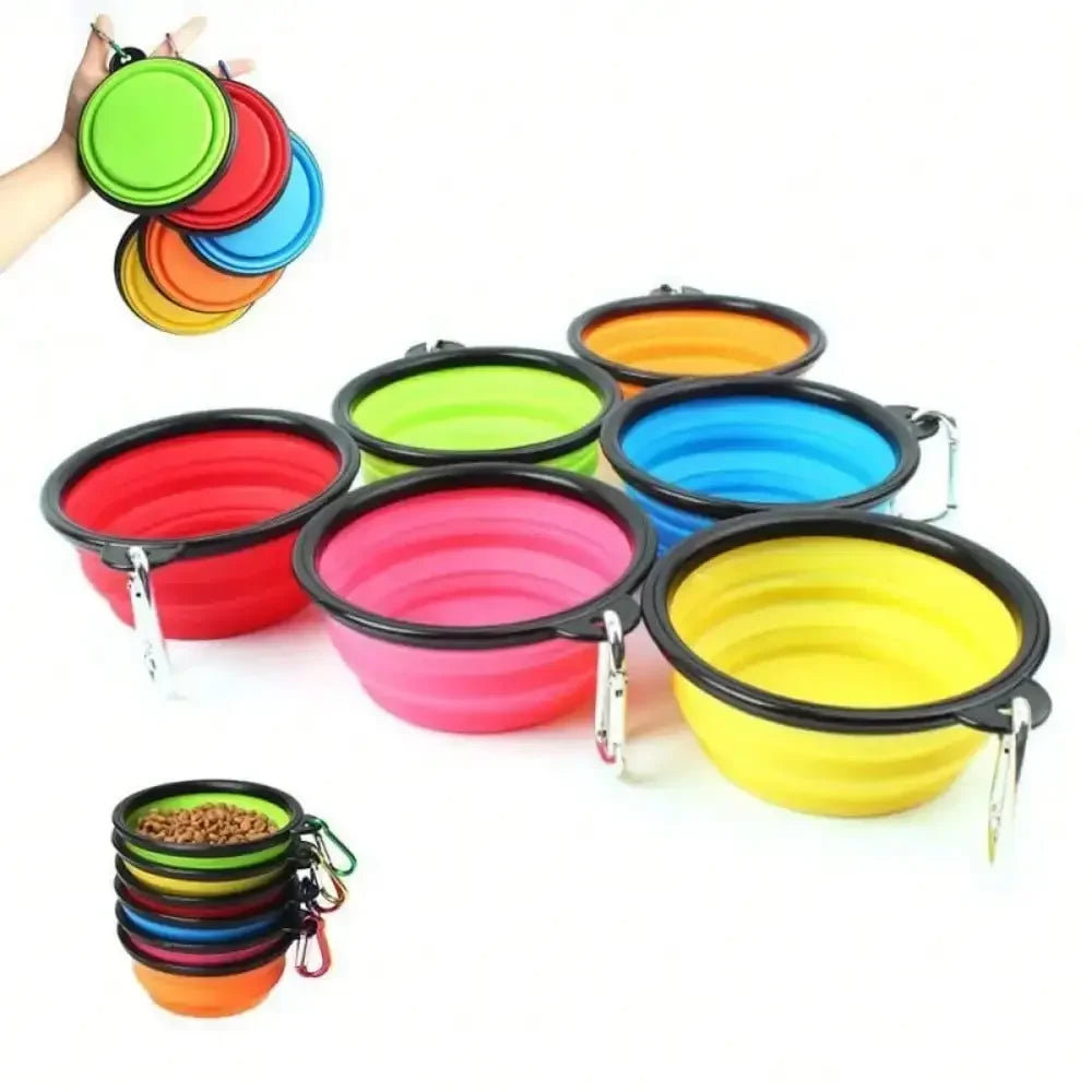 Portable Silicone Dog Feeder Bowl With Carabiner For Travel