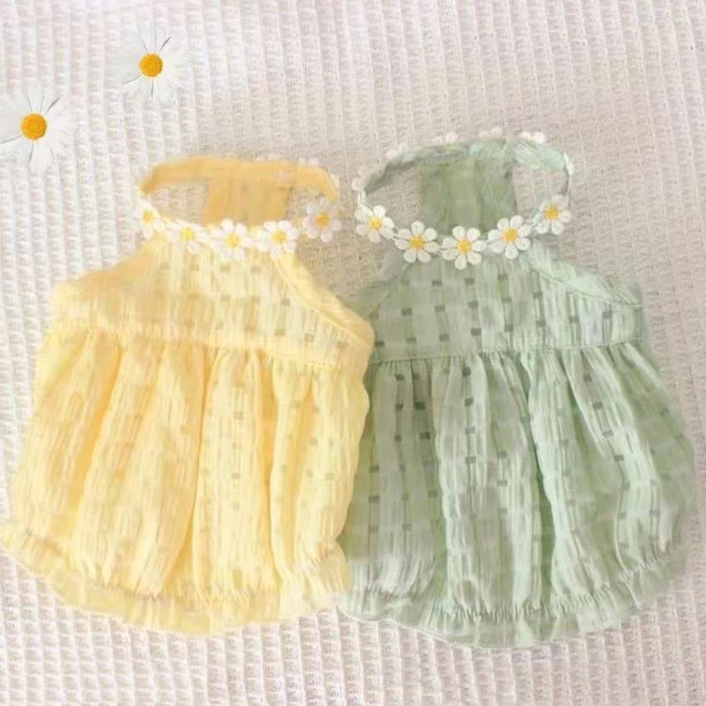 Floral Wreath Dog Dress Breathable Princess Puppy Outfit