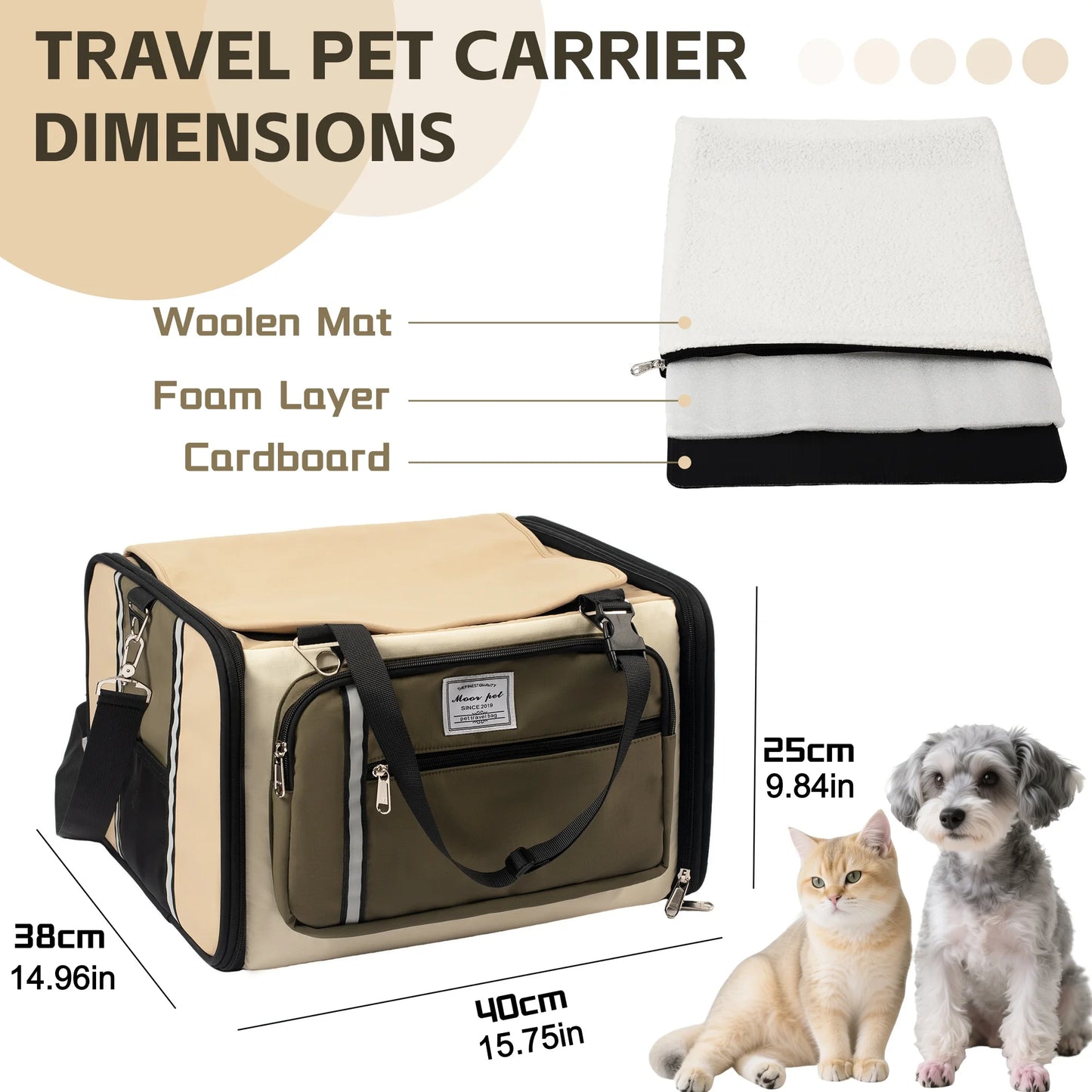 Collapsible Car Pet Carrier All Season Breathable Crossbody Travel Bag