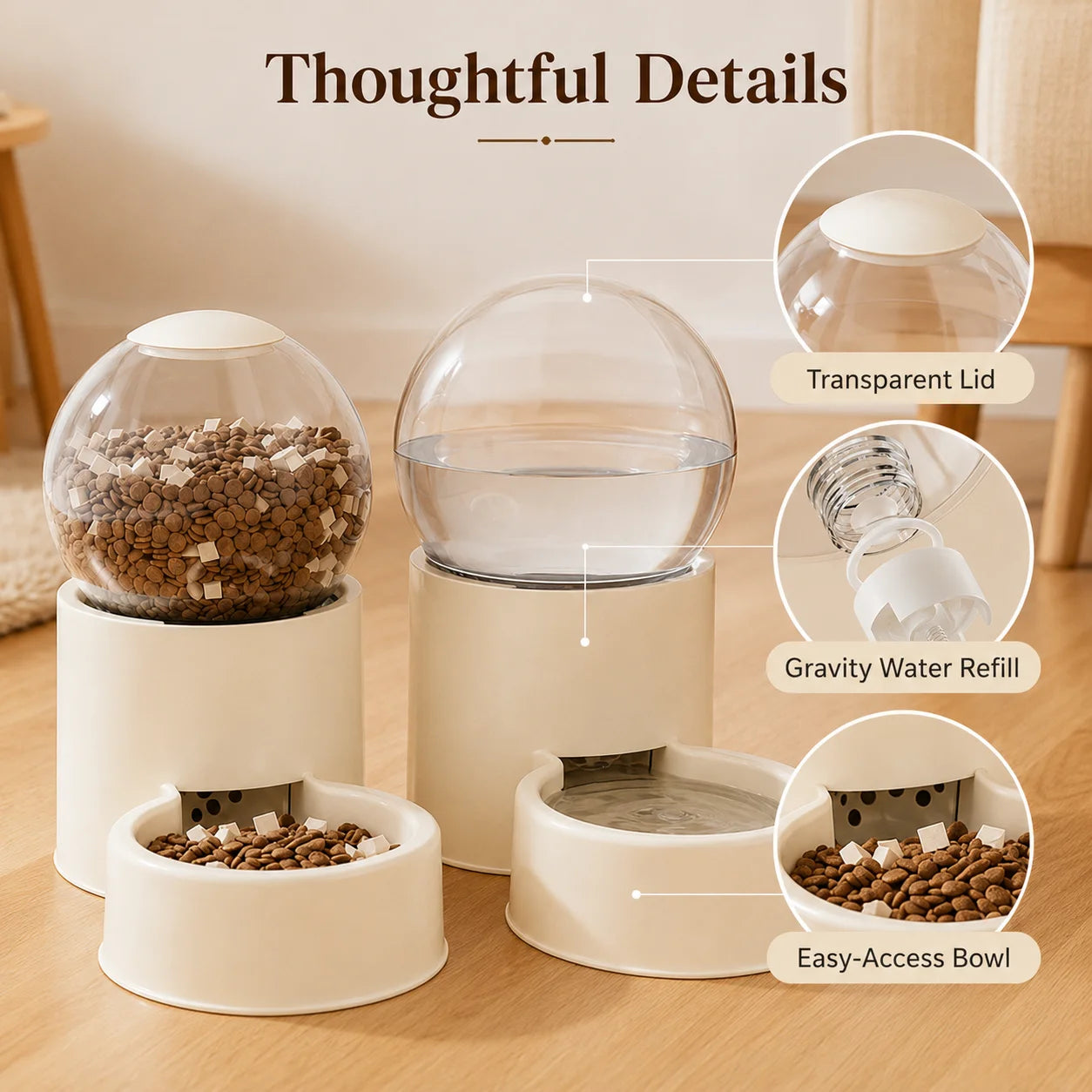 Automatic Cat Gravity Feeder And Water Dispenser With Dome Lid