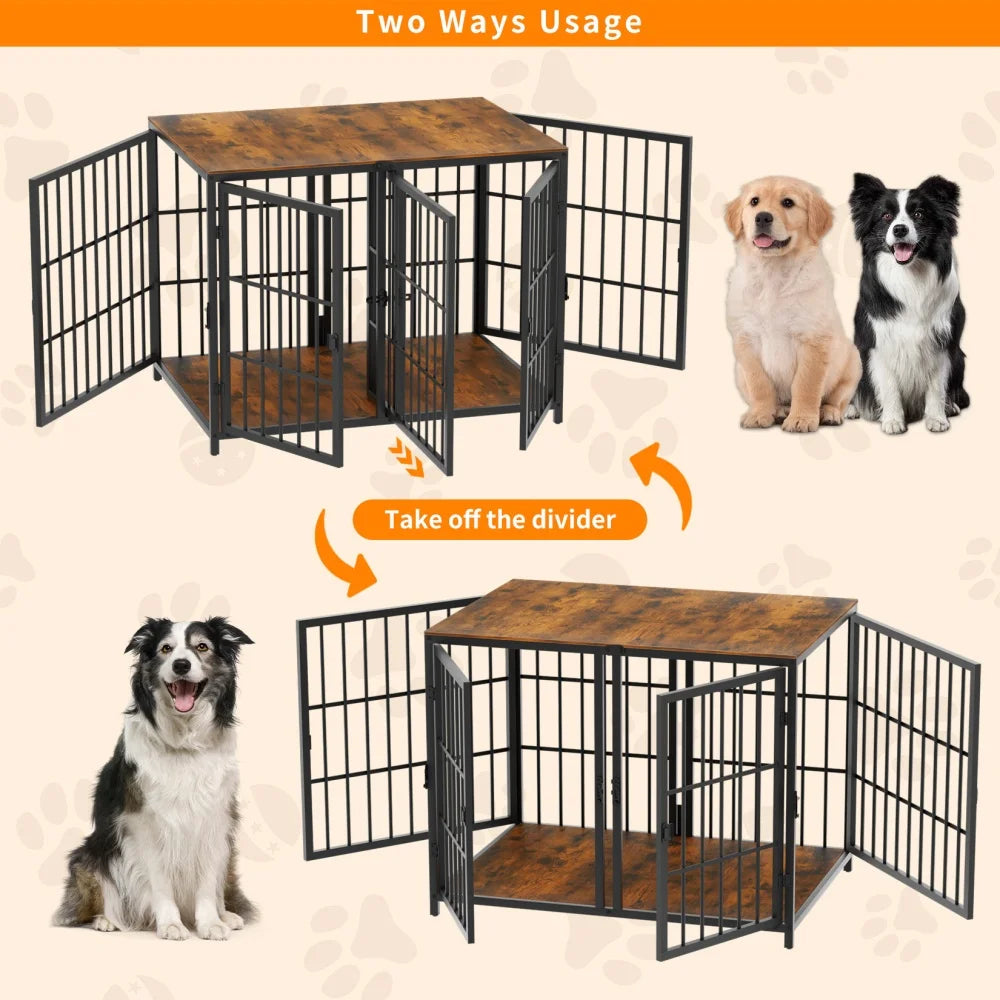 Borwart Double Dog Crate With Removable Divider Furniture Style Kennel