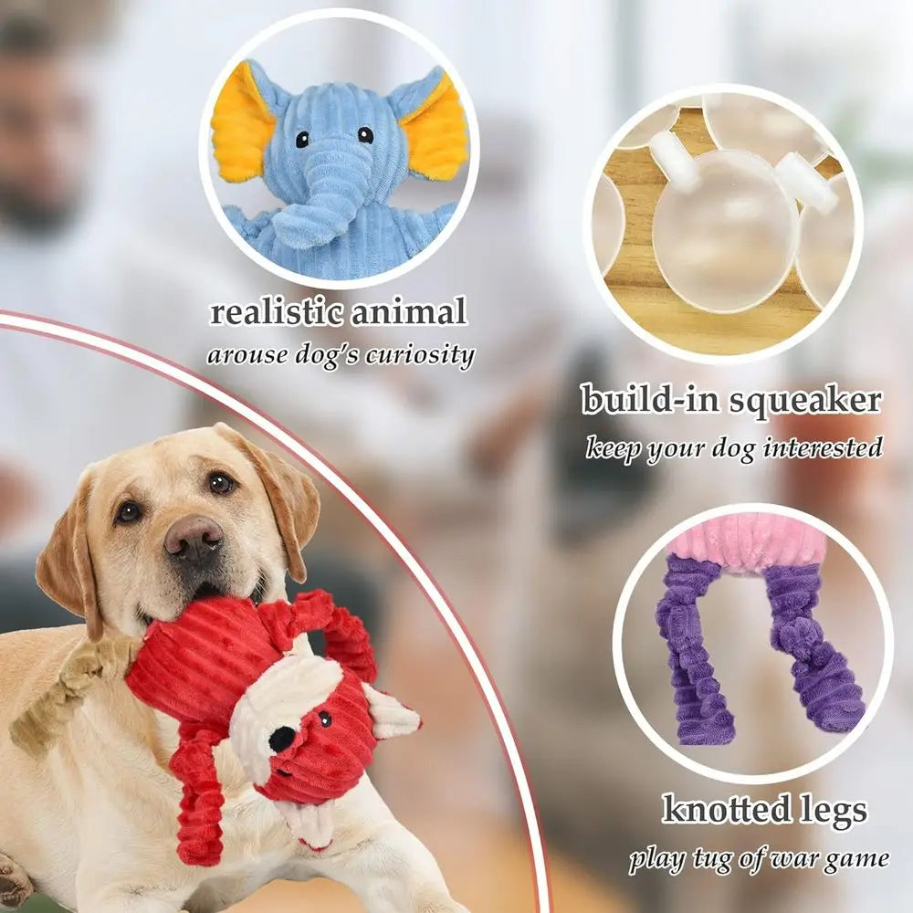 5 Pack Tough Squeaky Plush Dog Toys Assorted Bundle