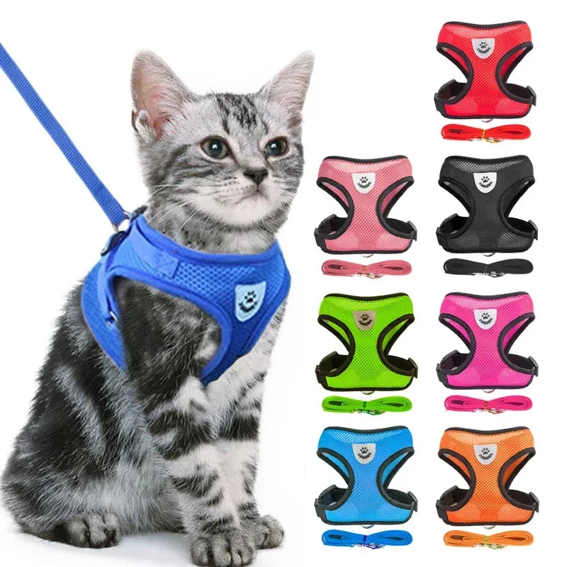 Cat Harness Vest With Leash Adjustable Polyester Mesh Dog Harness