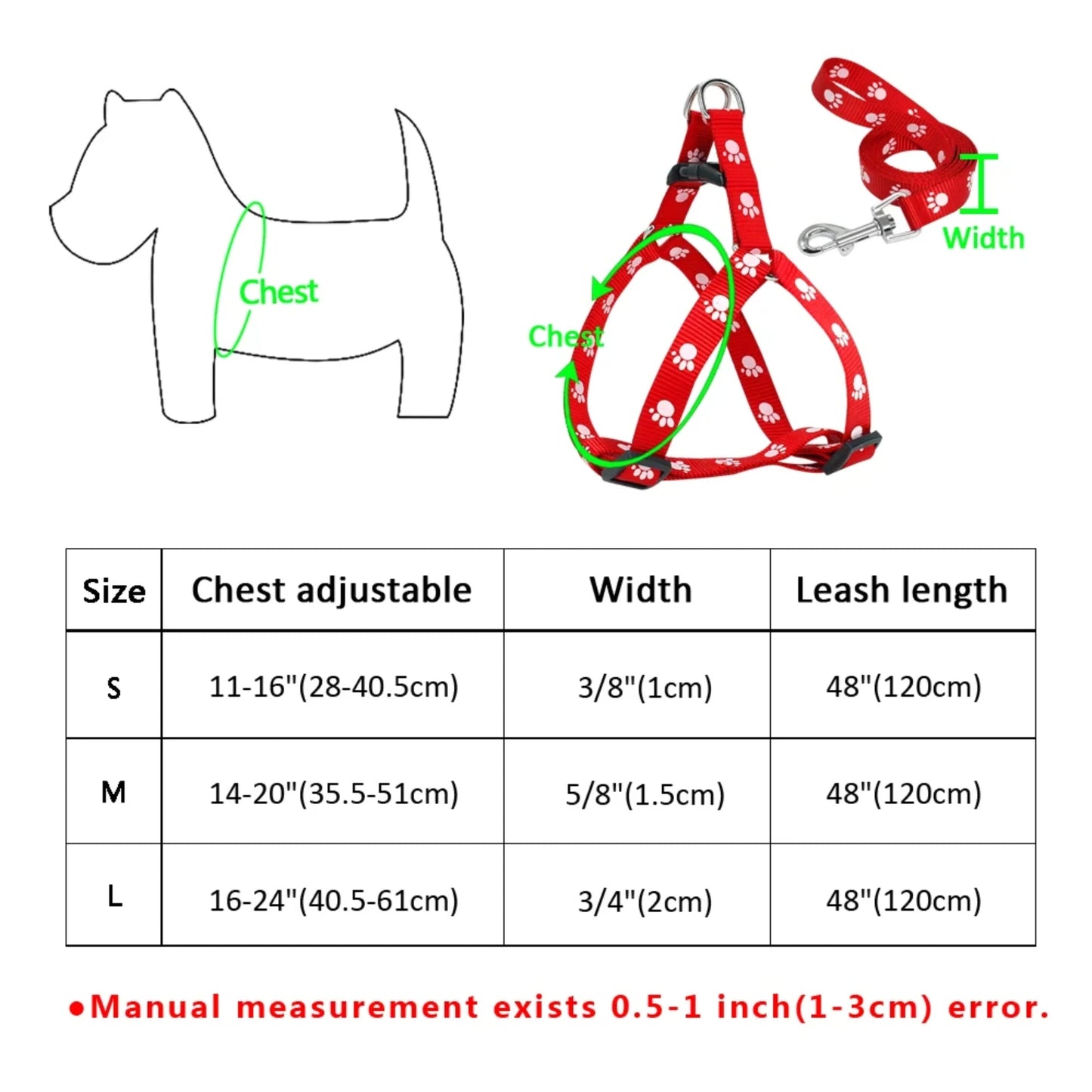 Adjustable Nylon Dog Harness And Leash Set With Paw Prints