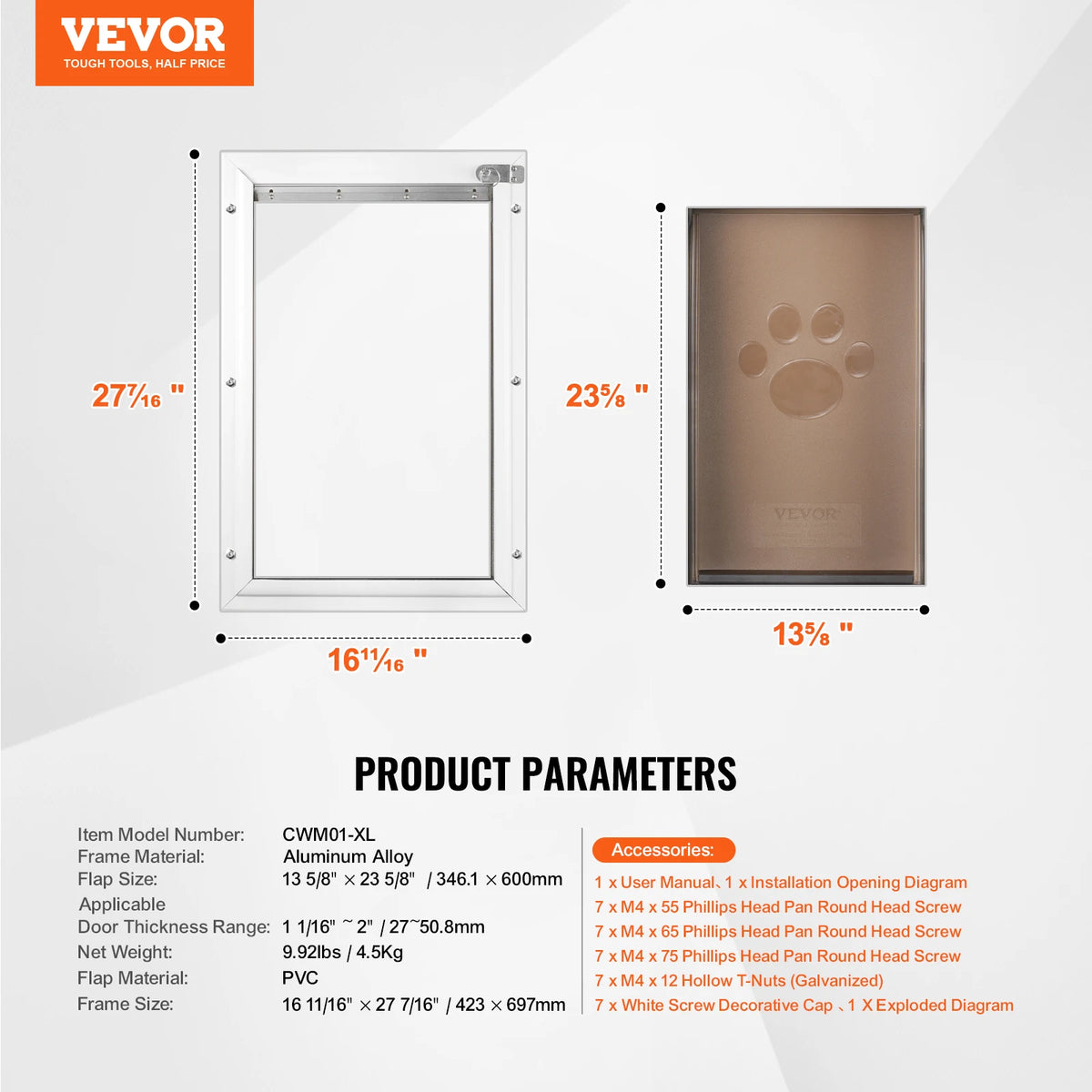Aluminum Frame Pet Door With Lock And Weatherproof Flap System