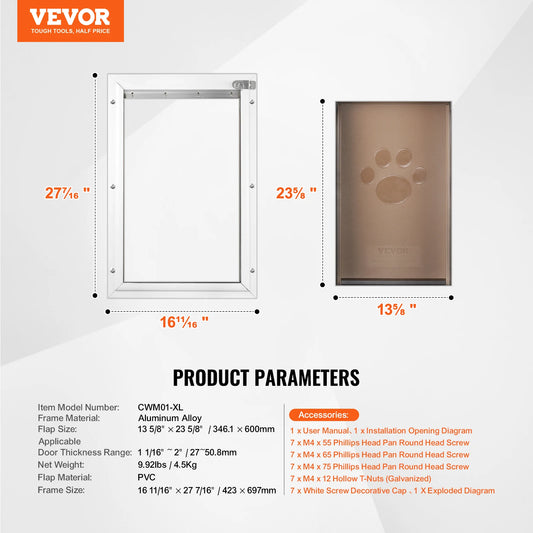 Aluminum Frame Pet Door With Lock And Weatherproof Flap System