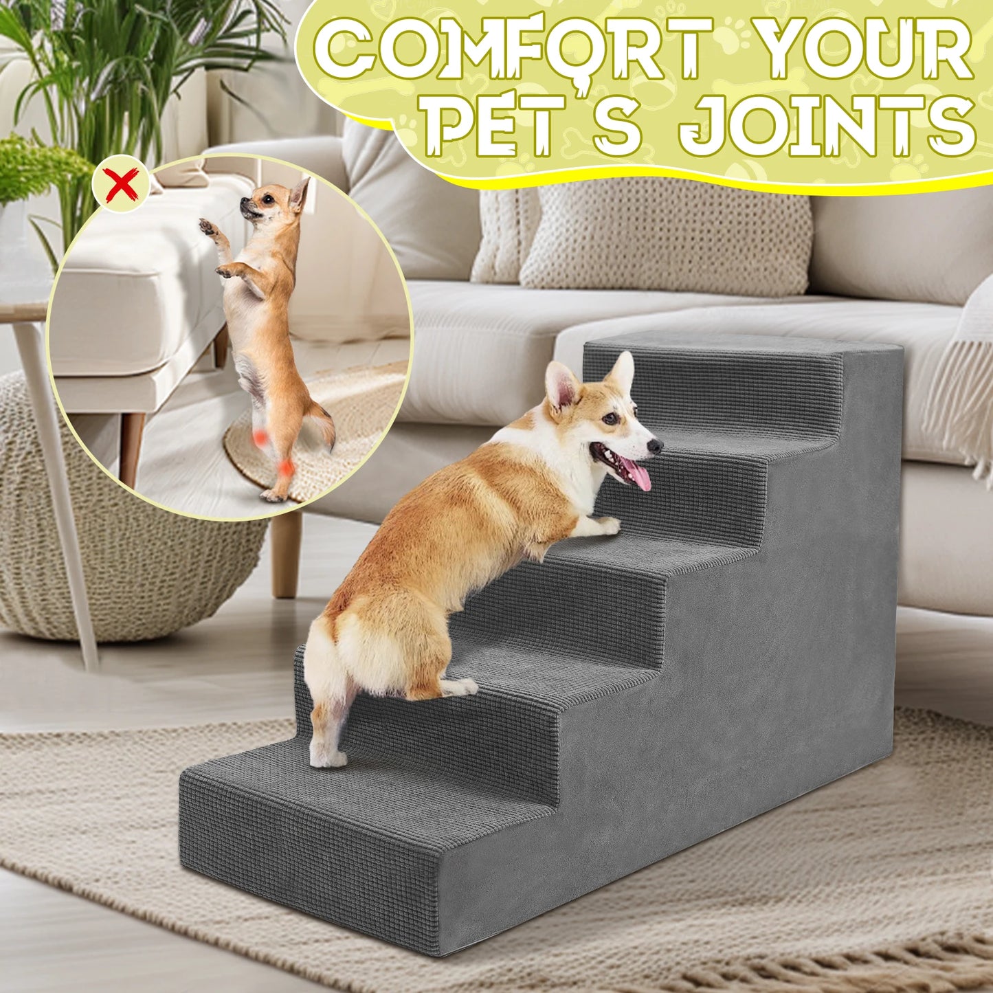 Niubya Pet Stairs 4-Tier Non-Slip Foam Steps For Small Dogs