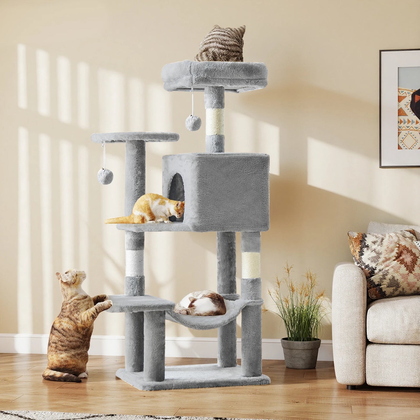 JHK Cat Tree Tall Multi-Cat Climbing Tower With Sisal Posts