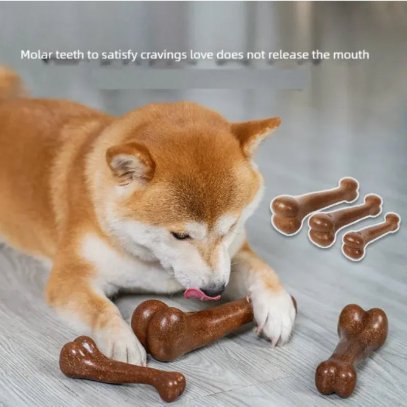 Indestructible Natural Wood Dog Bone Chew Toy For Happy Puppies