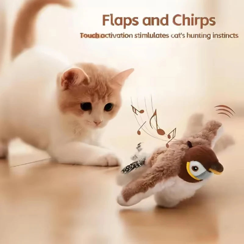 Interactive Flapping Bird Cat Toy Touch Activated Plush Pet Toy