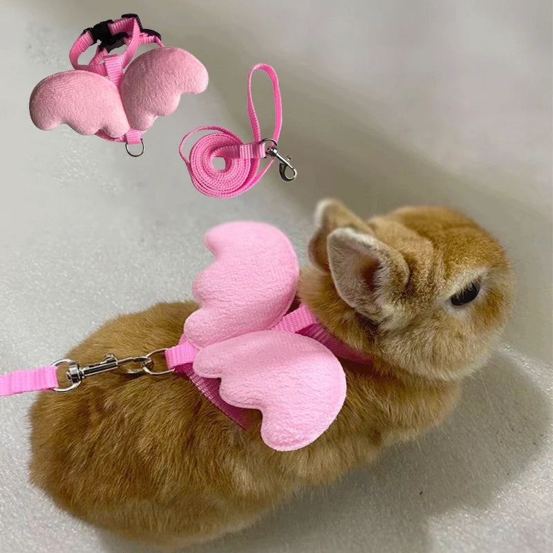 Cute Angel Wing Rabbit Harness And Leash For Pets Adjustable