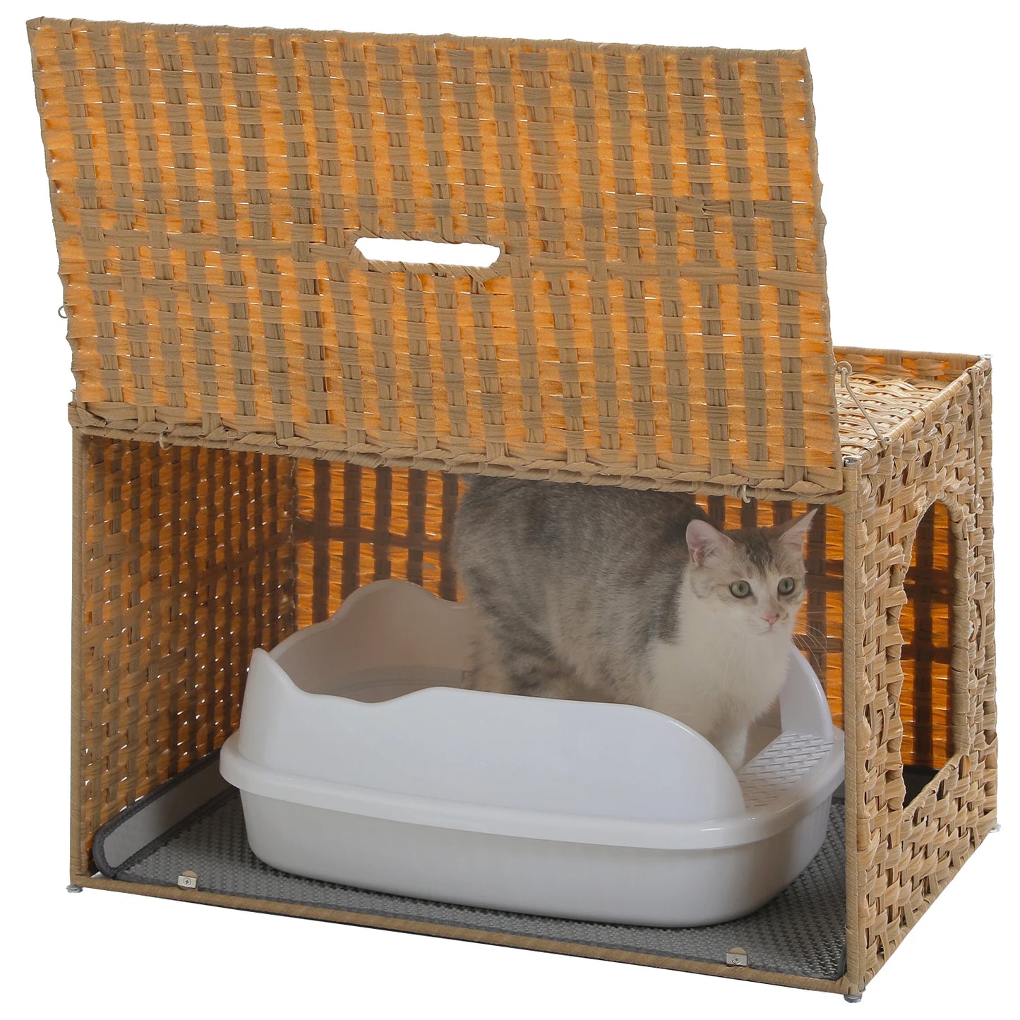 PAWZ Road Handwoven Rattan Cat Litter Box Enclosure With Door