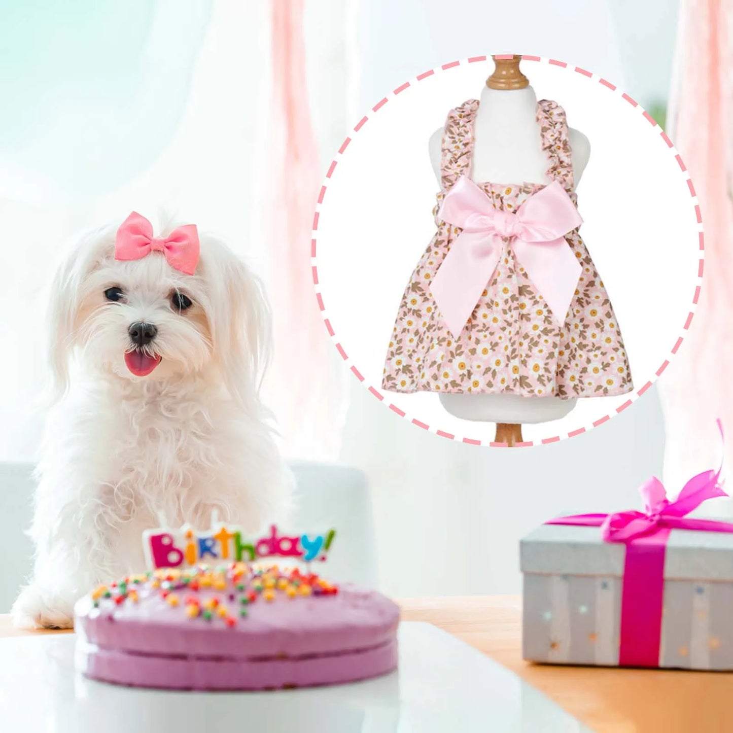 Cat Skirt Dress Summer Floral Print Pet Clothing For Small Dogs