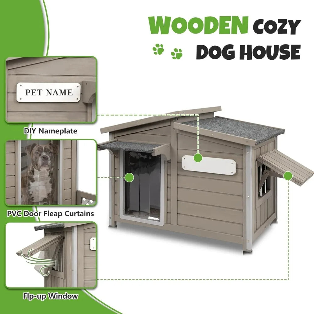 Outdoor Wooden Dog House With Weatherproof Design And Vent Windows