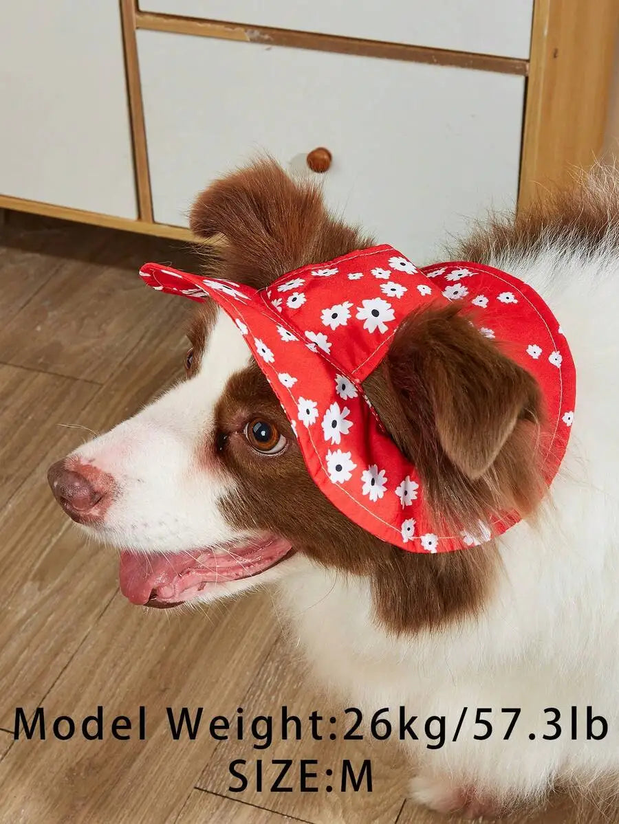 Polyester Sunflower Windproof Dog Hat With Ear Exposed Design